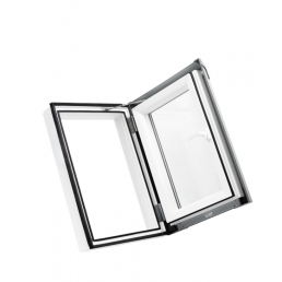Plastový střešní výlez PREMIUM TERMO 550×780 "bílá" - šedé oplechování (7043), otevírání p22222
