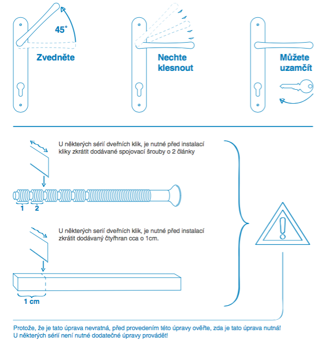 Schema instalace okenní kliky a zamykání