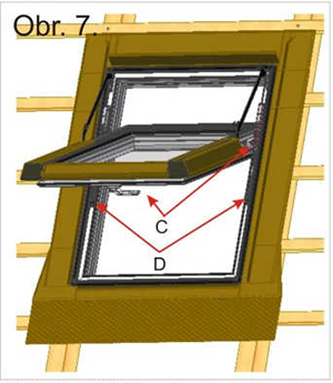 Montáž okenního křídla do připraveného otvoru střešního okna