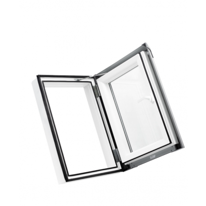 Plastový střešní výlez PREMIUM TERMO 550×780 "bílá" - šedé oplechování (7043), otevírání p22222