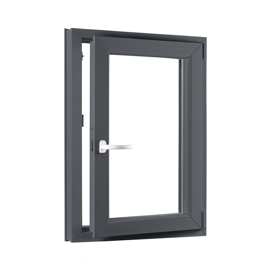 Levně Jednokřídlé plastové okno sklepní 600x1000 mm, antracit / bílé, dvojsklo, pravé, OLIMPIA 60 AD