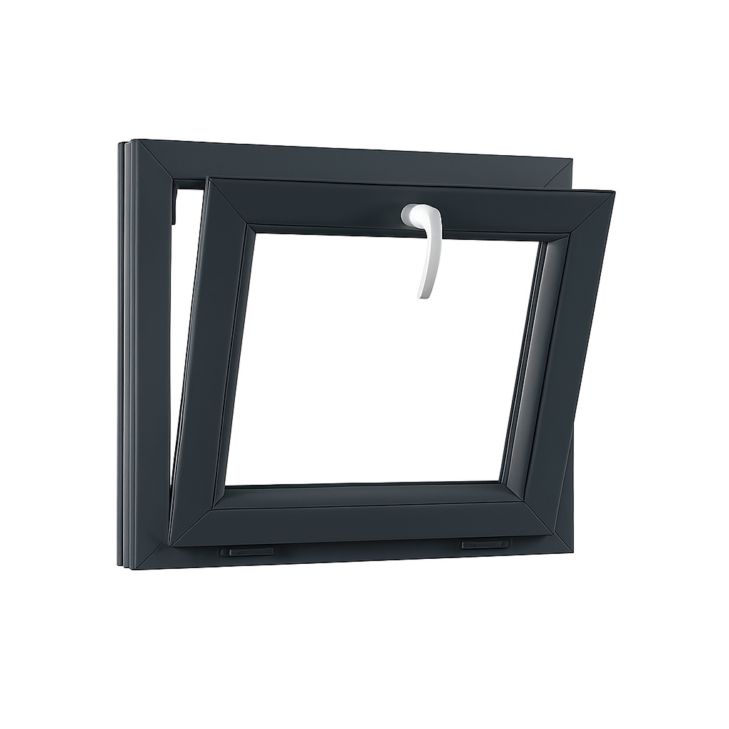 Levně Jednokřídlé plastové okno sklepní 700x440 mm, antracit / bílé, dvojsklo, výklopné, OLIMPIA 60 AD