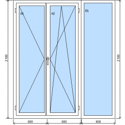 Sestava dvoukřídlých balkonových dveří a fixního okna