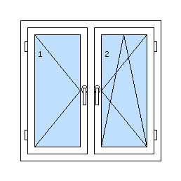 Okno dvoukřídlé se sloupkem - Levé křídlo pouze otvíravé, pravé křídlo otvíravo-sklopné