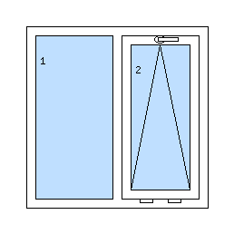 Dvoukřídlé okno - Levé křídlo pevné (fixní), pravé křídlo výklopné