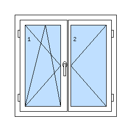 Okno dvoukřídlé bez sloupku - Levé křídlo otvíravo-sklopné, pravé křídlo otevíravé